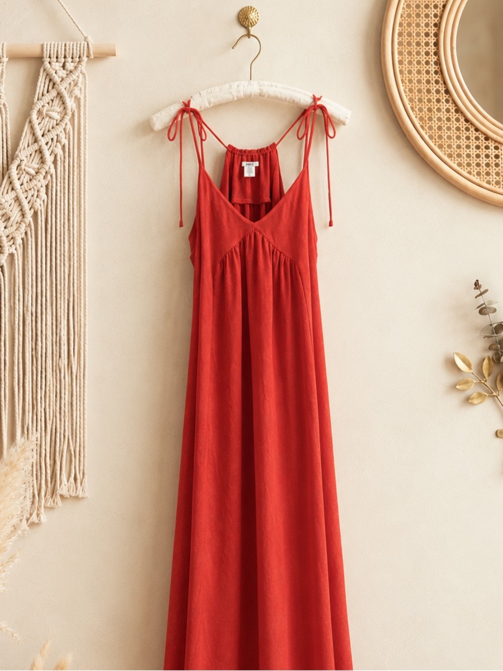 Bar III Red/Orange Tie-Shoulder Dress